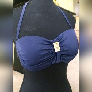 La Vie en Rose Aqua - Navy Blue Rhinestone Rouched Bikini Bandeau Top